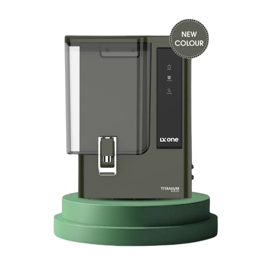LX One Olive Green Titanium Series RO purifier on display